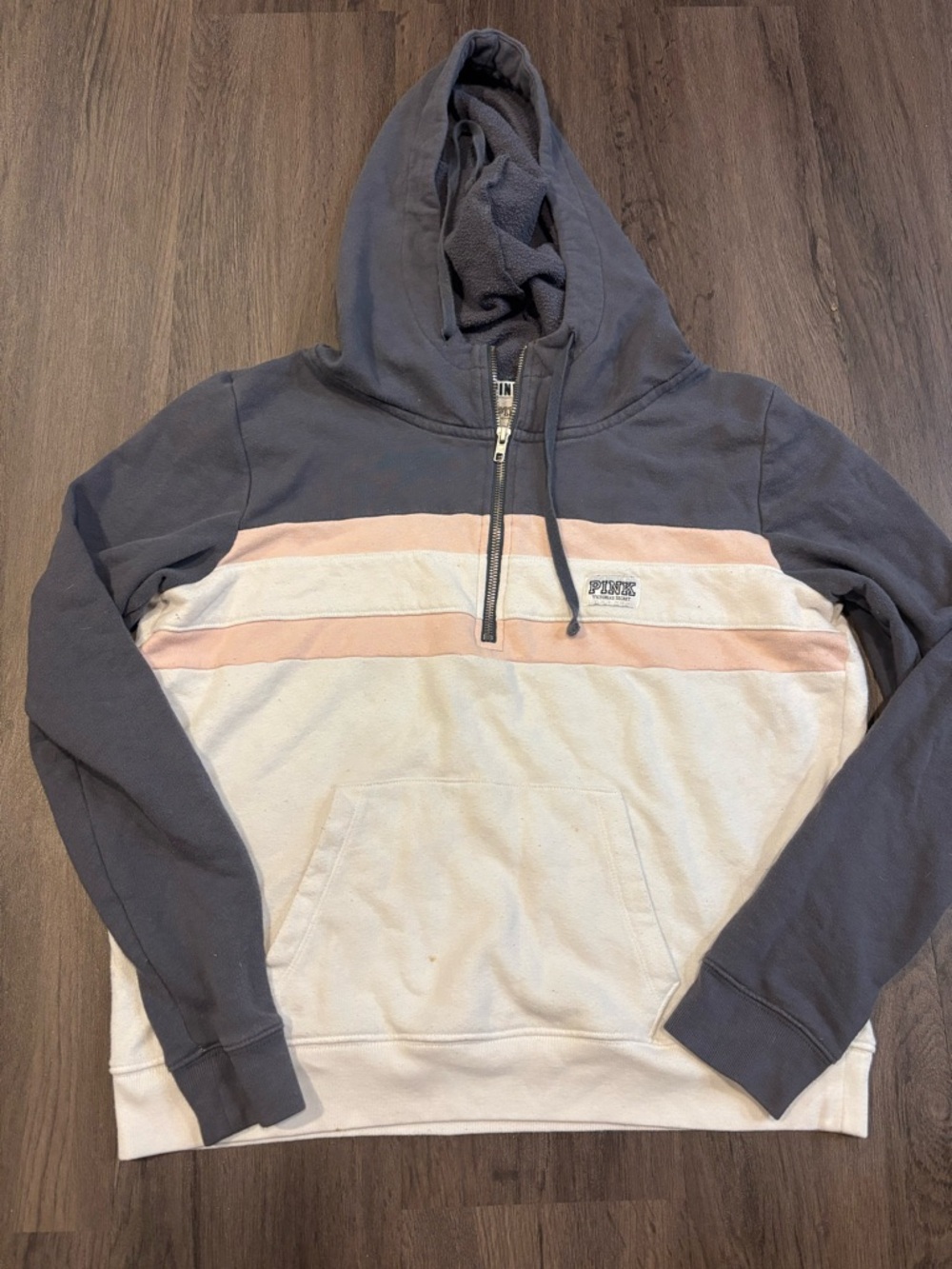 Victoria's Secret PINK Charcoal & Cream Hoodie with Branded Trim